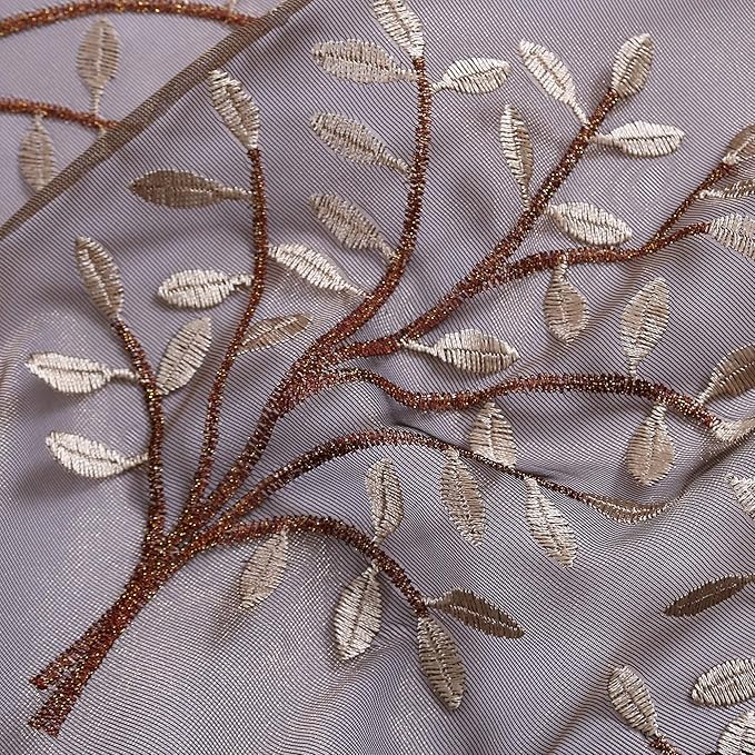 DONREN Luxury Brown Sheer Curtains for Living Room - Leaf Embroidery Sheer Curtain Panels for Bedroom (W 52 x L 84 Inch,2 Panels)
