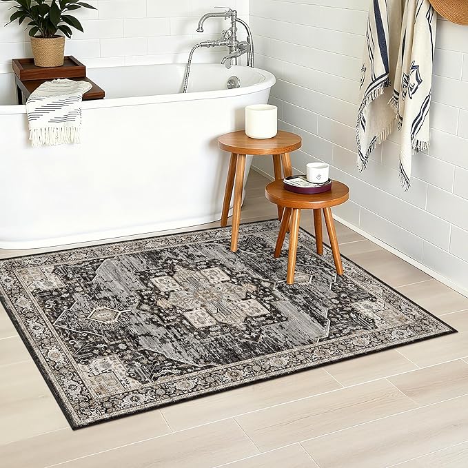 RUUGME Washable 2x3 Entryway Rug - Small Rug for Bathroom/Kitchen/Front Indoor Door Mat - Non Slip Farmhouse Decor - Throw Rugs with Rubber Backing Entrance Mat 2x3 Black