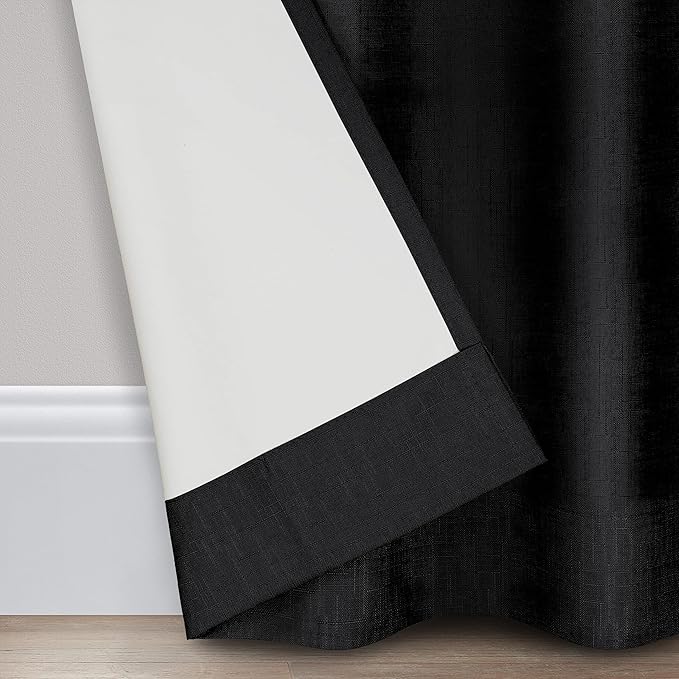 Eclipse Kendall Solid Textured Blackout Thermal Insulated Lining Grommet Window Curtain for Bedroom (1 Panel), 42 in x 84 in, Black