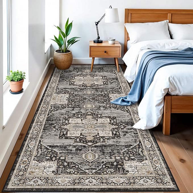 RUUGME 4x8 Hallway Runner Rug - Washable Vintage Soft Runners Stain Resistant Carpet Lightweight Ultra-Thin Rugs for Entryway Kitchen Bedroom with Non Slip Backing Home Decor 4x8 Black