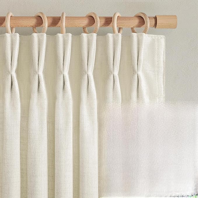 Pinch Pleat Cream Thick Natural Linen Semi Sheer Small Cafe Curtains 54 Inches Long, Memory Shape Light Filtering Boho Windows Drapes 4-1/2 FT Length Privacy Mini Curtain for Basement 2 Panels Set