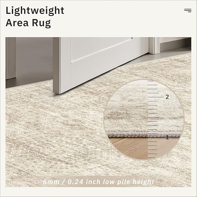 Soalmost 12x15 Washable Area Rug Beige Neutral Abstract Living Room Large Carpet Non Slip Bedroom Indoor Office Dining Room Low Pile Thin Rug