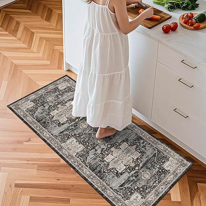 RUUGME 2x4 Runner Rug - Perfect for Entryway/Hallway/Kitchen/Bathroom Easy to Clean & High-Traffic Durability Stain Resistant and Ultra Thin Home Daily Use - Gifts for Households/Newlyweds 2x4 Black