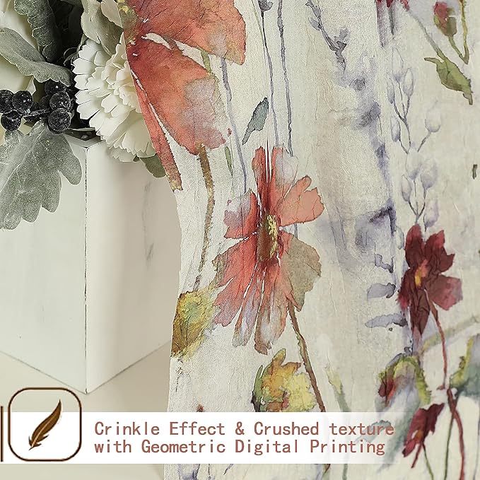 OWENIE Crushed Sheer Curtains 63 Inches Length 2 Panels Set, Sheer Floral Curtians with Printed Design, Printing Drapes on Sheers for Living Room, Rod Pocket Light Filtering Window Sheers 42" W x 63"L