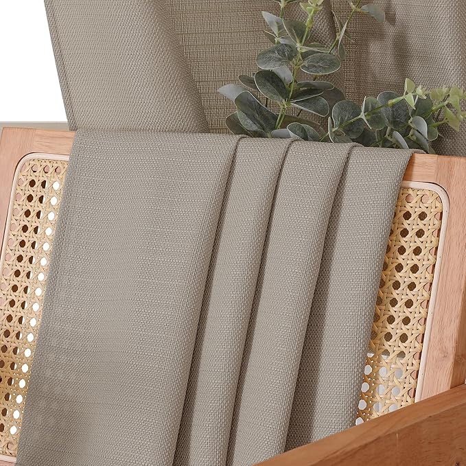 Chyhomenyc Stone Beige Valance for Windows, Faux Linen Slub Textured Semi Sheer Small Window Kitchen Valance Curtain, Rod Pocket Cafe Valance for Bathroom Laundry Basement, 30Wx14L inch, 2 Piece