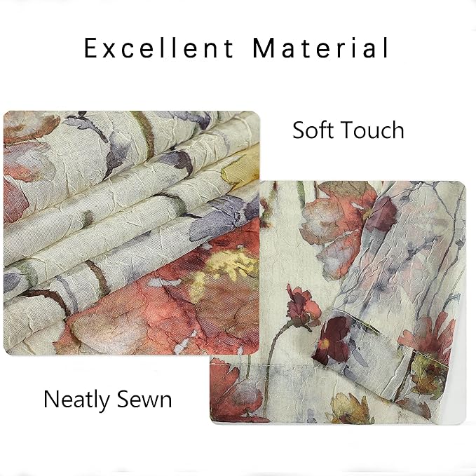 OWENIE Crushed Sheer Curtains 63 Inches Length 2 Panels Set, Sheer Floral Curtians with Printed Design, Printing Drapes on Sheers for Living Room, Rod Pocket Light Filtering Window Sheers 42" W x 63"L