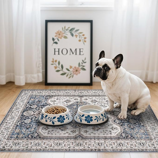 RUUGME Washable 2x3 Area Rug - Boho Rugs for Entry Way Stain Resistant Carpet Vintage Rugs for Bedroom Kitchen Bathroom with Non Slip Backing Floor Decoration Mat 2x3 Navy