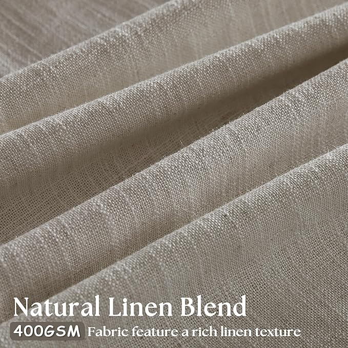 Burlywood Birch Pinch Pleated Linen Curtains 105 Inches Long for Living Room Bedroom 2 Panels Set Greyish Beige Flax Double Pleated Drapes Back Tab Farmhouse Ceiling Floor 105 Inch Window Curtains