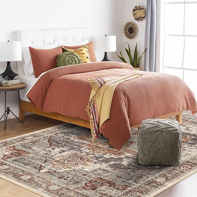 RUUGME Washable 5x7 Area Rugs - Large Rugs for Living Room Stain Resistant Carpet Vintage Rugs for Bedroom with Non Slip Backing Home Decor Floor Decoration Mat (5x7 Brick)