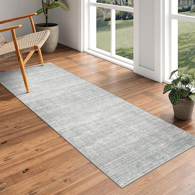 Art&Tuft Non-Slip Runner Rug - 2'6"x8' Runner Rug Washable Low-Pile Rugs Runners, Soft Distressed Carpet Runner for Bedroom Bathroom Kitchen Laundry Living Room, Grey