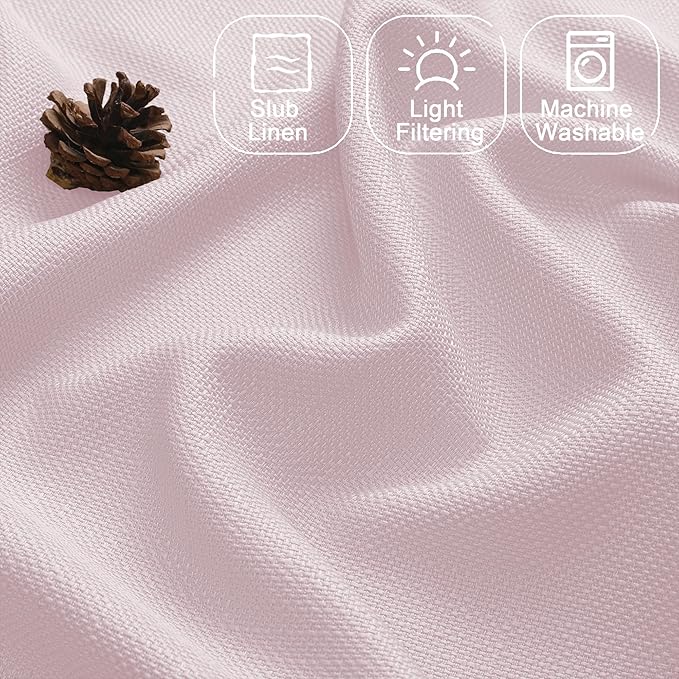 Chyhomenyc Bennet Blush Pink Curtains 54 Inch Length 2 Panels, Faux Linen Textured Semi Sheer Light Filtering Soft Airy Rod Pocket Window Treatment Drapes for Living Room Bedroom, Each 30" Wx54 L