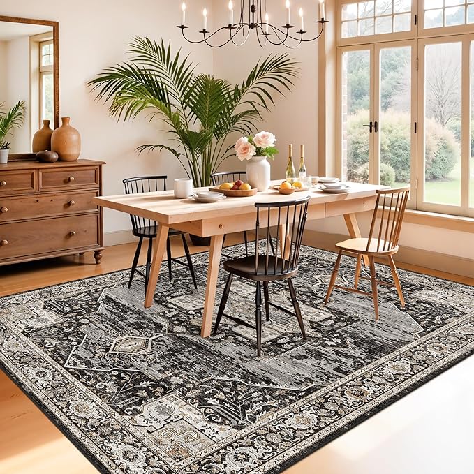 RUUGME 5x8 Rugs Boho - Area Rug for Living Room/Bedroom/Dining Room - Washable Soft Stain Resistant -Ideal Size for Placing Under Queen-Size Bed Sofas-Perfect for Apartments & Small Spaces 5x8 Black