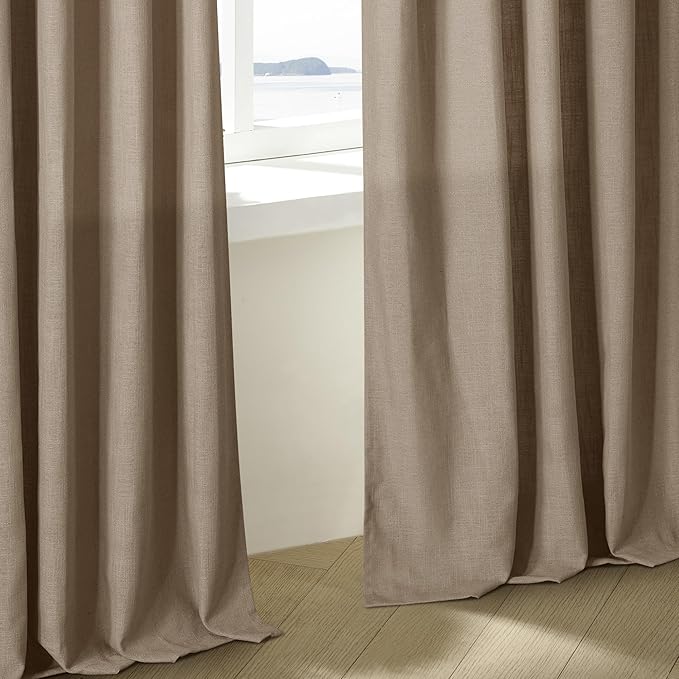 Light Brown Linen Curtains 92 Inches Long for Living Room Pinch Pleated Drape with Hooks Rings for Track System Light Filtering Farmhouse 92 Inch Curtain for Bedroom Sliding Patio Door 2 Panels