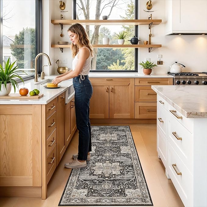 RUUGME Washable 3x6 runner rug: Perfect for Entryway/Hallway/Kitchen/Bathroom Easy to Clean & High-Traffic Durability Stain Resistant and Thin Home Daily Use - Gifts for Households/Newlyweds 3x6 black