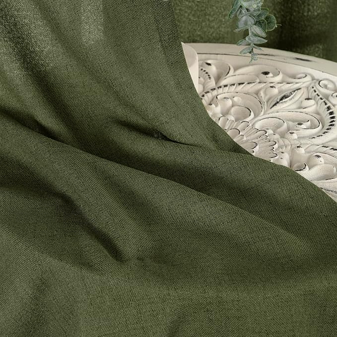 YoungsTex Olive Linen Curtains 68 Inch Length for Living Room, Light Filtering Window Drapes with Bronze Grommet Textured Privacy for Bedroom Farmhouse Decorative, 52 x 68 Inch, 2 Panels