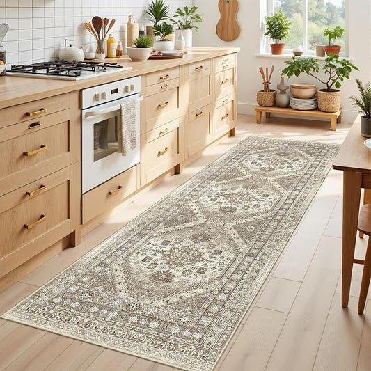 Kitchen Runner Rug Non Slip Washable 2.5x8, Soft Low Pile Entryway Rug Runners for Hallways,Carpet Runner for Living Room,Kitchen, Laundry, Bathroom(Brown,2.5'x8')