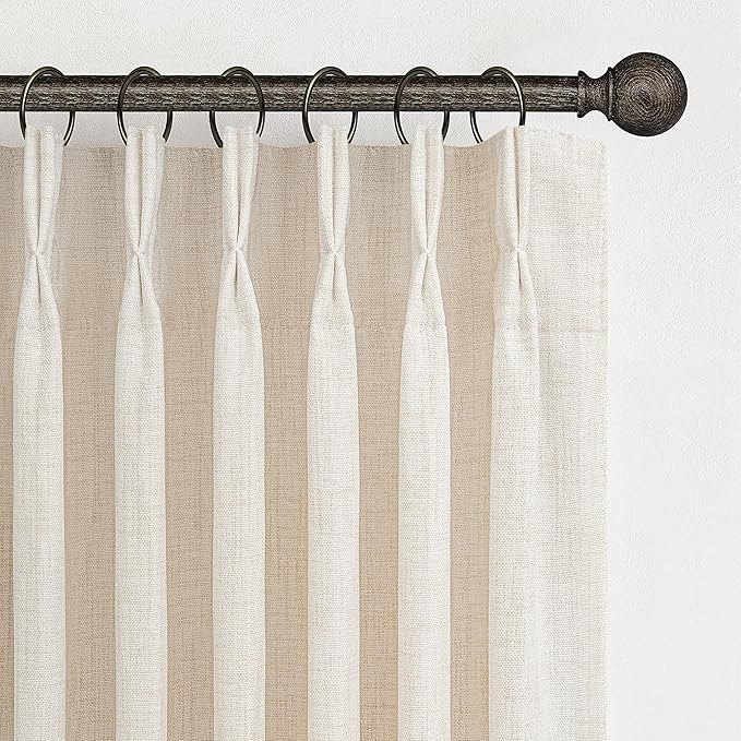 Custom Extra Long 104 Inch Floor to Ceiling Curtains for Room Divider, Memory Trained Pinch Pleated Light Filtering Linen Blend Sheer Curtain Beige White Neutral Drapes 2 Panels Set for Large Windows
