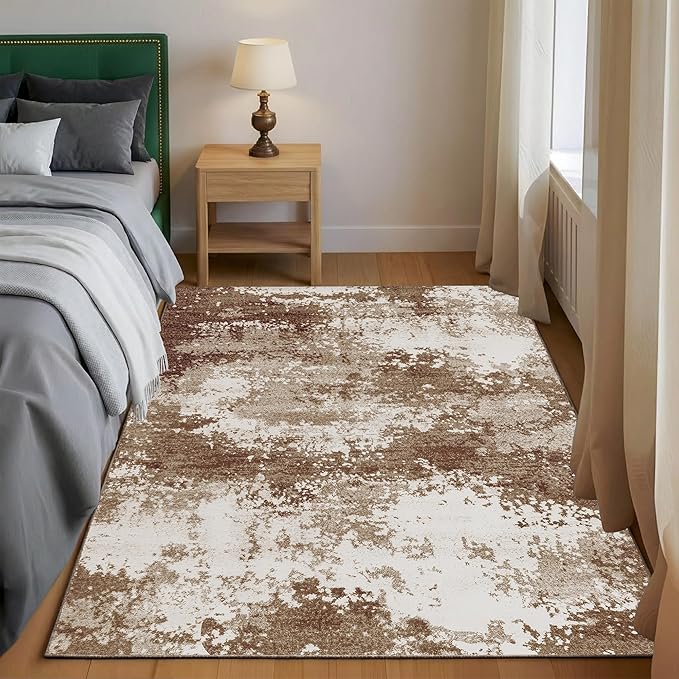 Entryway Rug 3x5 Brown Door Mat Indoor Entrance 36x60, Washable Small Throw Rugs for Kitchen Floor, Entry, Front Door, Bedroom Bedside, Non-Slip Low Pile Stain & Fade Resistant, Abstract Coffee