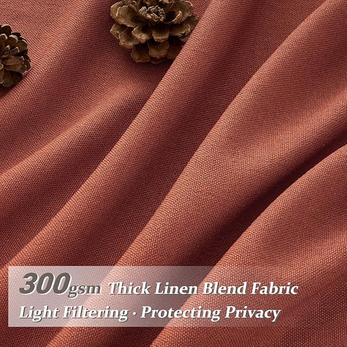 Extra Long Burnt Orange Sheer Fall Curtains & Drapes 108 Inches Long 2 Panels for Kids Room Nursery, Luxury Decor Pinch Pleated Faux Linen Light Filtering Office Floor to Ceiling 40 x 108 Length Burg