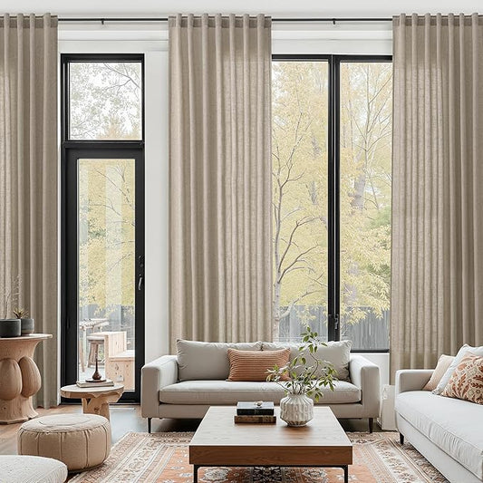 Cobblestone Linen Curtains 132 Inch Length for Living Room Light Filtering Semi Sheer Curtain Back Tab Modern Farmhouse Decor Elegant Drapes Floor to Ceiling High Window for Bedroom 52x132, 2 Panels