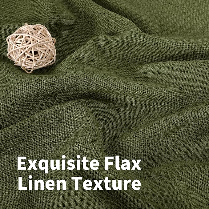 YoungsTex Olive Green Linen Curtains for Living Room, Extra Long Semi Sheer Drapes Light Filtering with Bronze Grommet for Bedroom Country, 2 Panels, 52 X 102 Inch