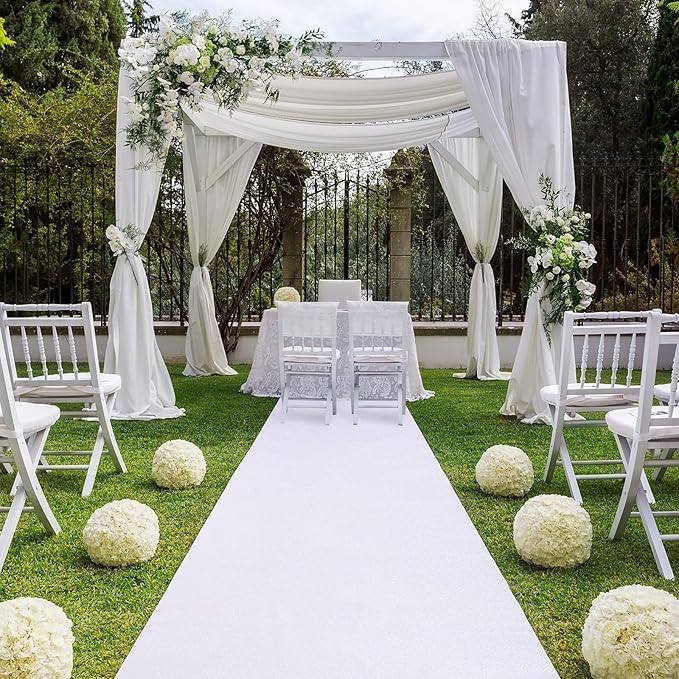 Tatuo Carpet Runner 2.46 x 30 ft Runway Rug 55 GSM Thickness with Carpet Tape for Prom Graduation Wedding Outdoor Indoor Hallway Movie Party Decoration Rug(2.46 x 30 Feet,Glitter White)