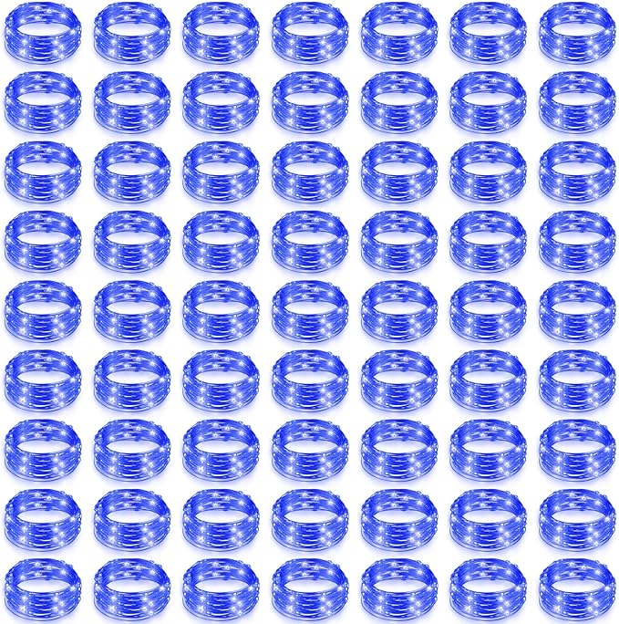 Hortsun 100 Packs Fairy Lights Battery Operated 3 Speed Modes, 7 Ft/ 2 M 20 LED Battery String Mini Waterproof Wire Twinkle Lights Bulk for Wedding Party Birthday Vases Decor (Blue Light)