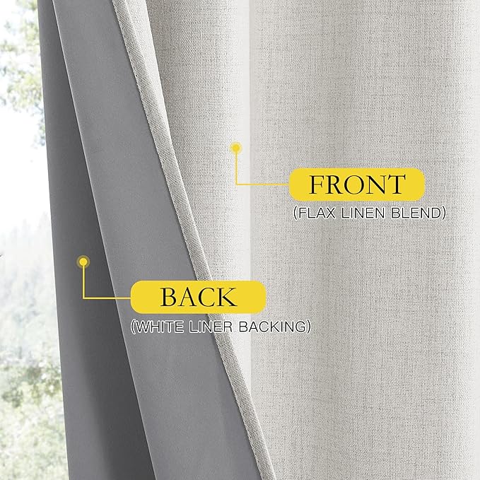 NICETOWN Snowbound Vintage Linen 100% Blackout Curtains for Living Room, Thermal Insulated Curtains 63" Long, Noise Reducing Window Treatment Drapes for Hall Room, 52" Wide Per Panel, Set of 2