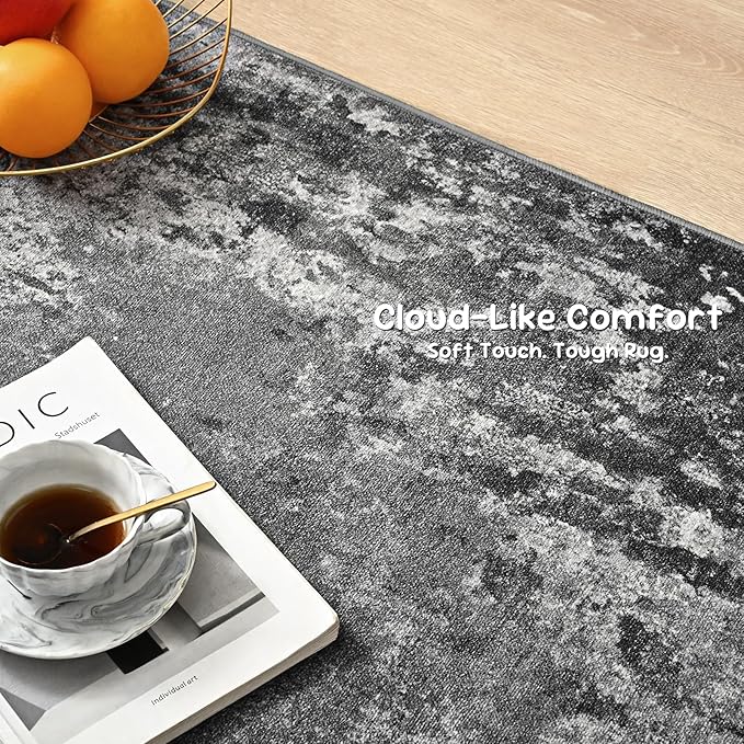 3x10 Black Rug Runners for Hallways Kitchen Runner Rug Non Slip Washable Black Long Runner Rugs with Rubber Backing Soft Abstract Carpet Runner for Bedroom, Kitchen, Bathroom, Entryway