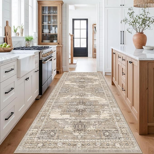 RUUGME 4x8 Hallway Runner Rug - Washable Vintage Soft Runners Stain Resistant Carpet Lightweight Ultra-Thin Rugs for Entryway Kitchen Bedroom with Non Slip Backing Home Decor 4x8 Beige