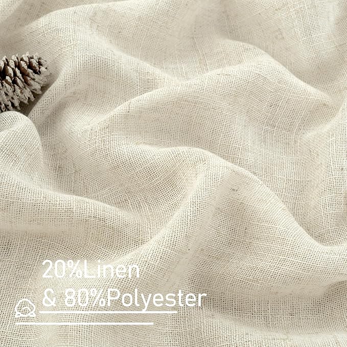 LAMIT Natural Linen Semi Sheer Curtains 78 Inch for Bedroom, Light Filtering Neutral Window Curtains Farmhouse Boho Back Tab and Rod Pocket Panels, Natural Cream Ivory, 2 Panels, 52 x 78 Inch