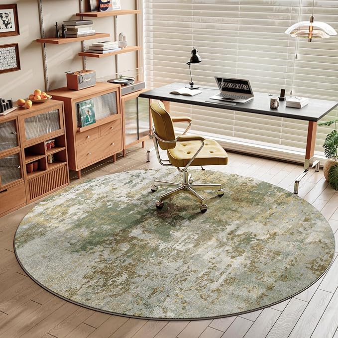 Green Round Rugs 6ft Washable Circle Area Rug for Entryway Kitchen, Non Slip Soft Low Pile Stain Resistant, Boho Circular Carpet for Living Room Bedroom Dorm Dining Room Table, Sage Green