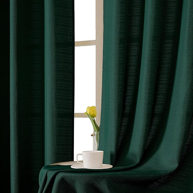 Chyhomenyc Christmas 2 Panels Hunter Green Curtains 24 Inch Length, Faux Linen Textured Small Cafe Curtain Tiers, Light Filtering Short Camper Curtains for RV Window Bathroom, 30x24 Inch, 2PCS