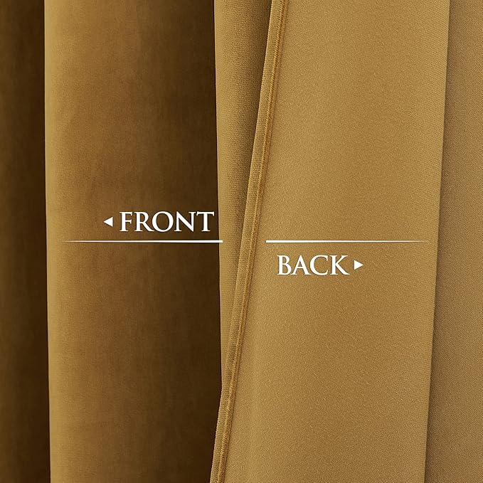 StangH Mustard Gold Velvet Curtains for Sliding Door, Grommet Light Blocking Privacy Drapes for Living Room Bedroom Country Party Backdrop Decorations, W62 x L84, 2 Panels