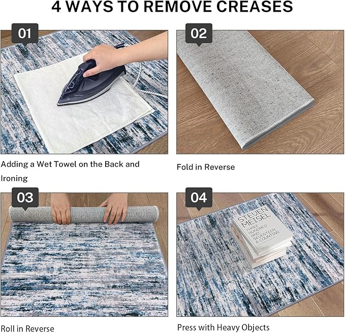Lansny Modern Abstract Entryway Rug Indoor 2x3 Washable Rug Non-Slip Soft Small Area Rug Grey Blue White Kitchen Mats Thin Print Faux Wool Floor Carpet Throw Rugs for Entrance Bedroom Home Decor