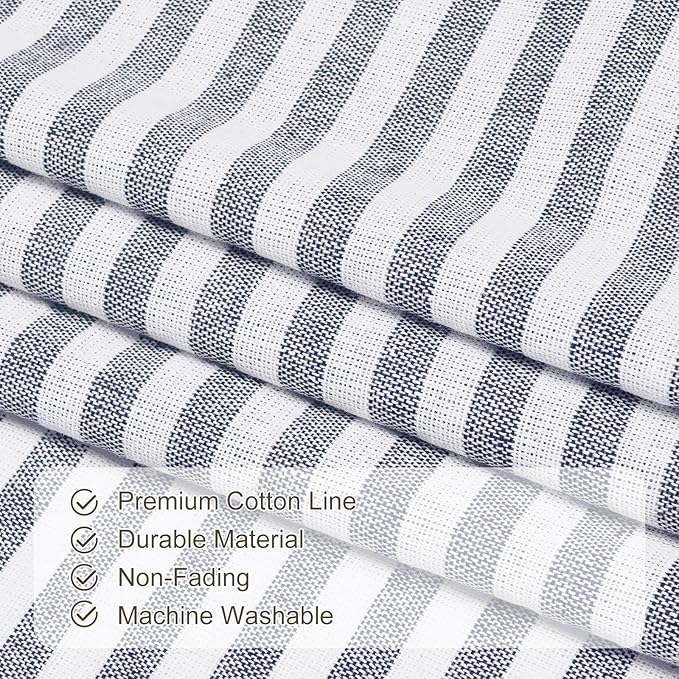 ASPMIZ Farmhouse Cotton Linen Swag Valances for Windows, Boho Kitchen Curtains Valances with Rustic Buttons, Blue Striped Window Treatments Curtain Valance for Bathroom Cafe, 61 x 36 Inch, 1 Panel