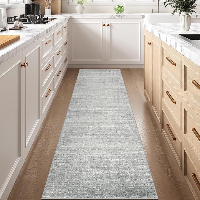 Art&Tuft Non-Slip Runner Rug - 2'6"x8' Runner Rug Washable Low-Pile Rugs Runners, Soft Distressed Carpet Runner for Bedroom Bathroom Kitchen Laundry Living Room, Grey