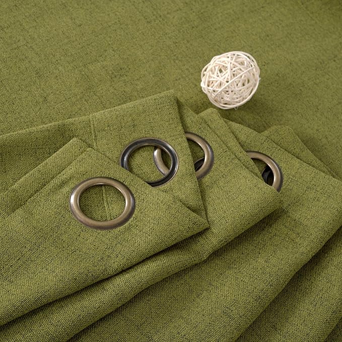 YoungsTex Green Linen Curtains 40 Inches Length - Short Drapes Privacy Light Filtering with Bronze Grommet for Kitchen Bathroom Window Decorative Privacy, 42 x 40 Inch, 2 Panels
