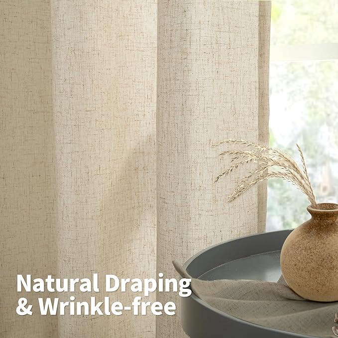 YoungsTex Burlap Linen Curtains 45 Inch Length for Short Window, Light Filtering Drapes with Grommet Privacy for Bedroom Living Room Window, 2 Panels, 52 X 45 Inch