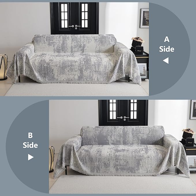 MYSKY HOME Boho Couch Cover for Dogs Washable Grey Abstract Couch Sofa Protector for Loveseat Sofa with Pets Friendly Chenille Geometric Sofa Covers Soft Durable Farmhouse Sofa Slipcovers, 91" X118"