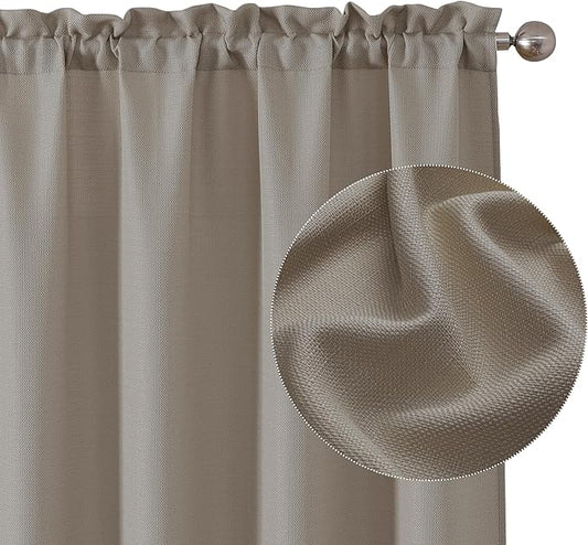 Chyhomenyc Stone Beige Curtains 63 Inch Length 2 Panels, Faux Linen Textured Semi Sheer Light Filtering Soft Airy Rod Pocket Window Treatment Drapes for Living Room Bedroom, Each 40" Wx63 L