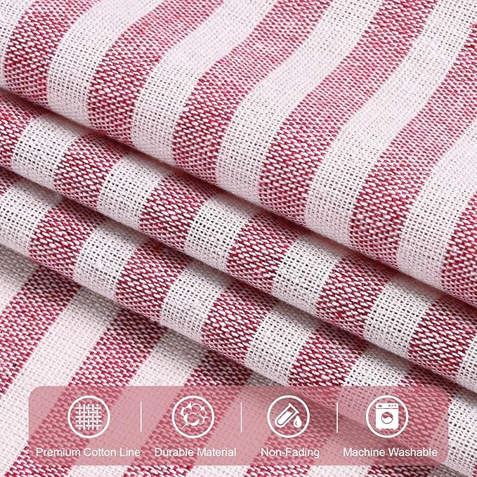 ASPMIZ Boho Linenn Kitchen Curtains 36 Inch Length, Farmhouse Kitchen Window Curtain Over Sink, Red Stripe Short Curtains for Small Windows, Bathroom, Rod Pocket Window Treatment Tiers with Button