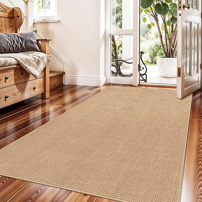 3x5 No Shed Jute Rug: Machine Washable Non Slip Rugs for Entryway Front Porch Kitchen - Door Mat Area Rug Farmhouse Neutral Non Shedding - Carpet for Bedroom Living Room (Beige,3x5)