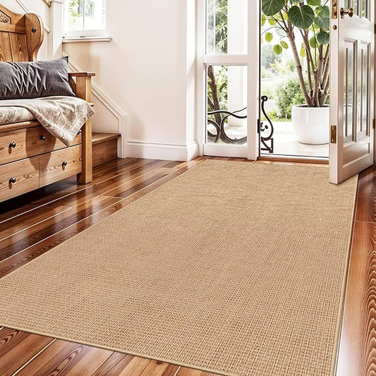3x5 No Shed Jute Rug: Machine Washable Non Slip Rugs for Entryway Front Porch Kitchen - Door Mat Area Rug Farmhouse Neutral Non Shedding - Carpet for Bedroom Living Room (Beige,3x5)