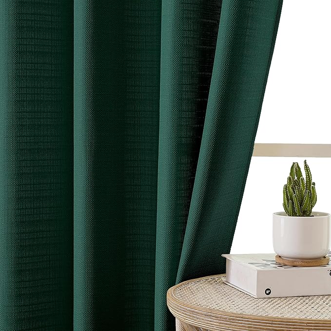 Chyhomenyc Christmas 2 Panels Hunter Green Curtains 24 Inch Length, Faux Linen Textured Small Cafe Curtain Tiers, Light Filtering Short Camper Curtains for RV Window Bathroom, 30x24 Inch, 2PCS