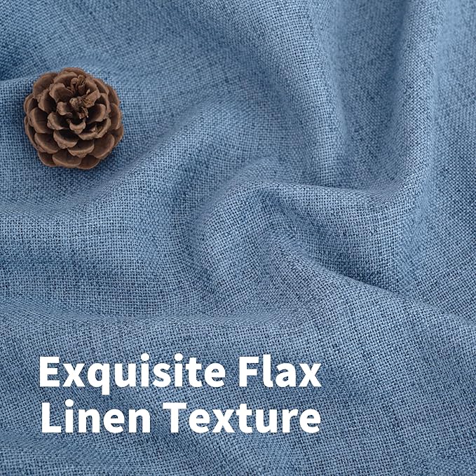 YoungsTex Denim Blue Linen Curtains 48 Inches Long for Short Window, Semi Sheer Drapes with Bronze Grommet Privacy Light Filtering for Bedroom Living Room, 42 x 48 Inch, 2 Panels