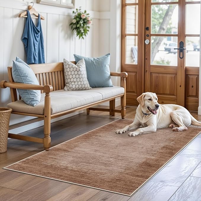 3x4 Washable Entryway Area Rug – Non-Slip Modern Abstract Small Area Rug for Kitchen, Bedroom, Bathroom – Soft Low-Pile Thin Indoor Door Mat (Warm Taupe,3x4)
