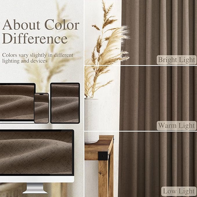Nanspring Light Brown Semi Sheer Linen Curtains 72 Inch Length for Living Room Back Tab Rod Pocket Modern Farmhouse Coastal Decor Cotton Textured Gauze Curtains 72 Inches Long for Dining Room Office