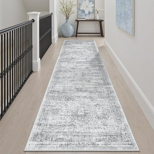Soalmost Runner Rug 2x7 Washable Non-Slip Hallway Runner Rugs for Kitchen Bathroom Laundry Room Grey Vintage Floor Carpet Runners for Hallways Entryway
