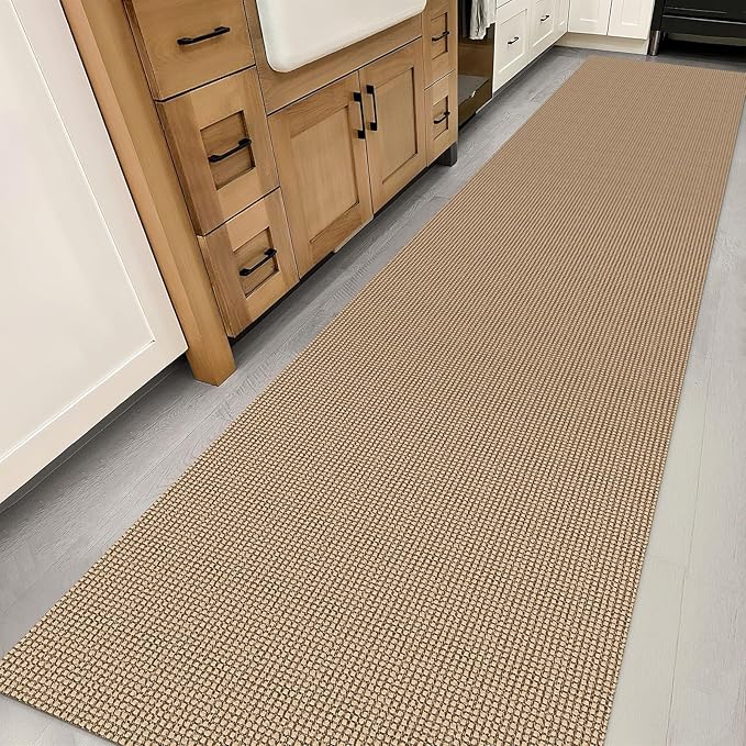 IOHOUZE Washable Exrea Long Hallway Runner Rug 2.6x14 Rubber Backed Kitchen Runner Entryway Runner Indoor, Woven Rugs Floor Carpet for Kitchen Hall Entryway Stair, Orange/Tan/Brown